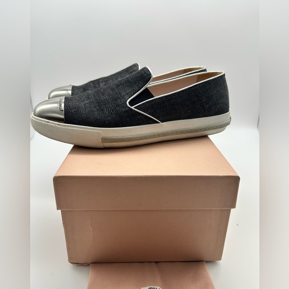 Miu miu jeans slip shoes flats athletic shoes with metal toe signed 38 - Picture 6 of 13